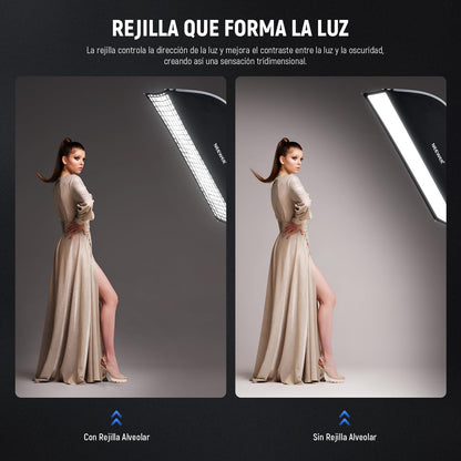 NEEWER 12"x47" Softbox Rectangular Plegable de Configuración Rápida, Bowens Mount con Difusor/Rejilla de Panal/Bolsa, Compatible con Godox Aputure 120d Luz Vídeo Q4 Flash Estroboscópico Estudio, NS17S