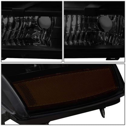 DNA Motoring Par de Faros Delanteros Halogen, Negro/Humo/Ámbar, HL-OH-CSA07-BK-SM-AM [compatible con Chevy Tahoe/Suburban/Avalanche 2007-2013]