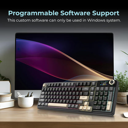 Rosewill Neon S96 Teclado mecánico inalámbrico para Juegos, diseño de 98 Teclas con Perilla de Volumen, Bluetooth / 2.4 GHz/USB-C, interruptores Azules Intercambiables en Caliente, retroiluminación
