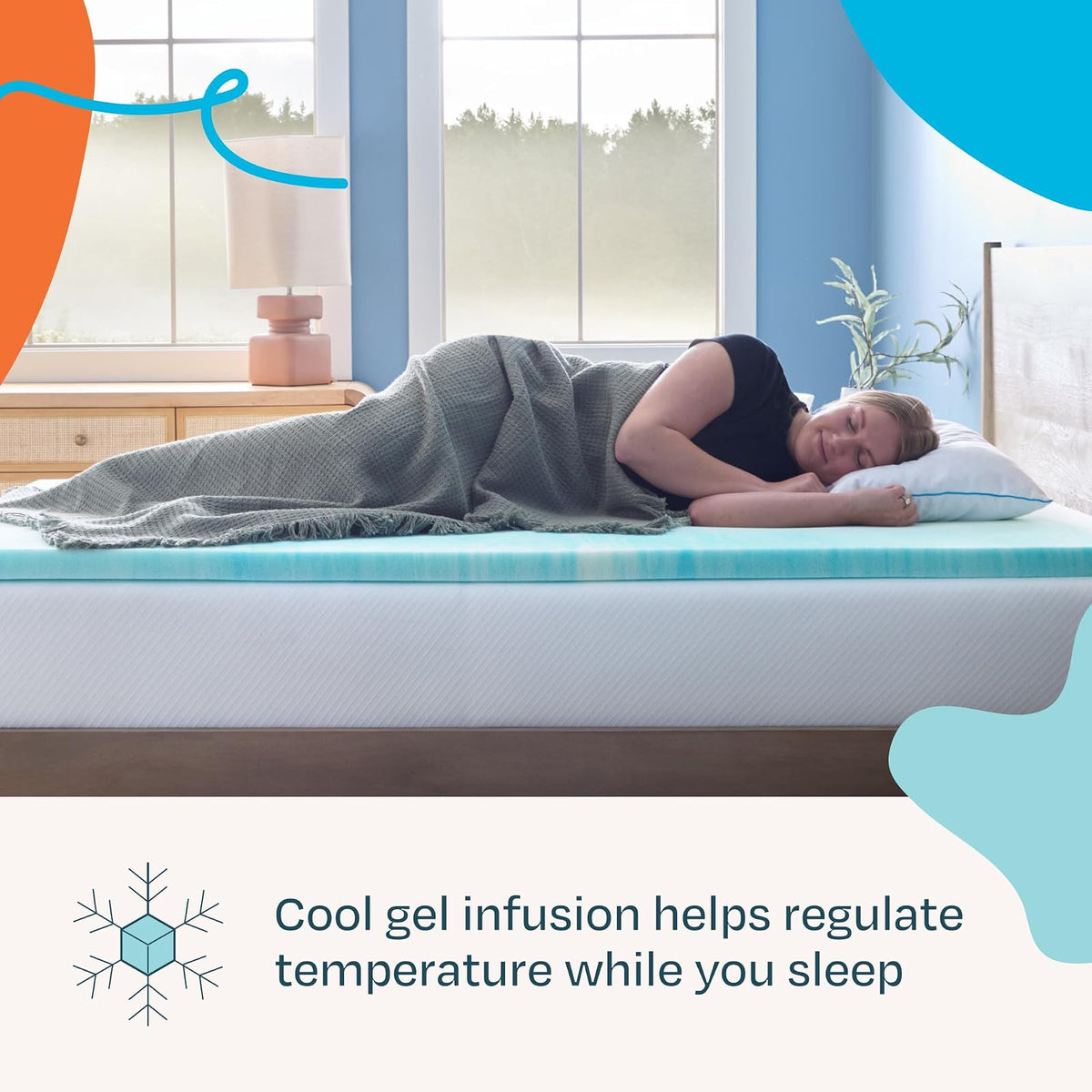Linenspa - Colchoneta de Memory Foam con Gel y Diseño de Remolino - Sobrecolchón Refrescante de 5 cm - Topper para Colchón - Sensación Suave y Acolchada - Alivia Puntos de Presión - Individual