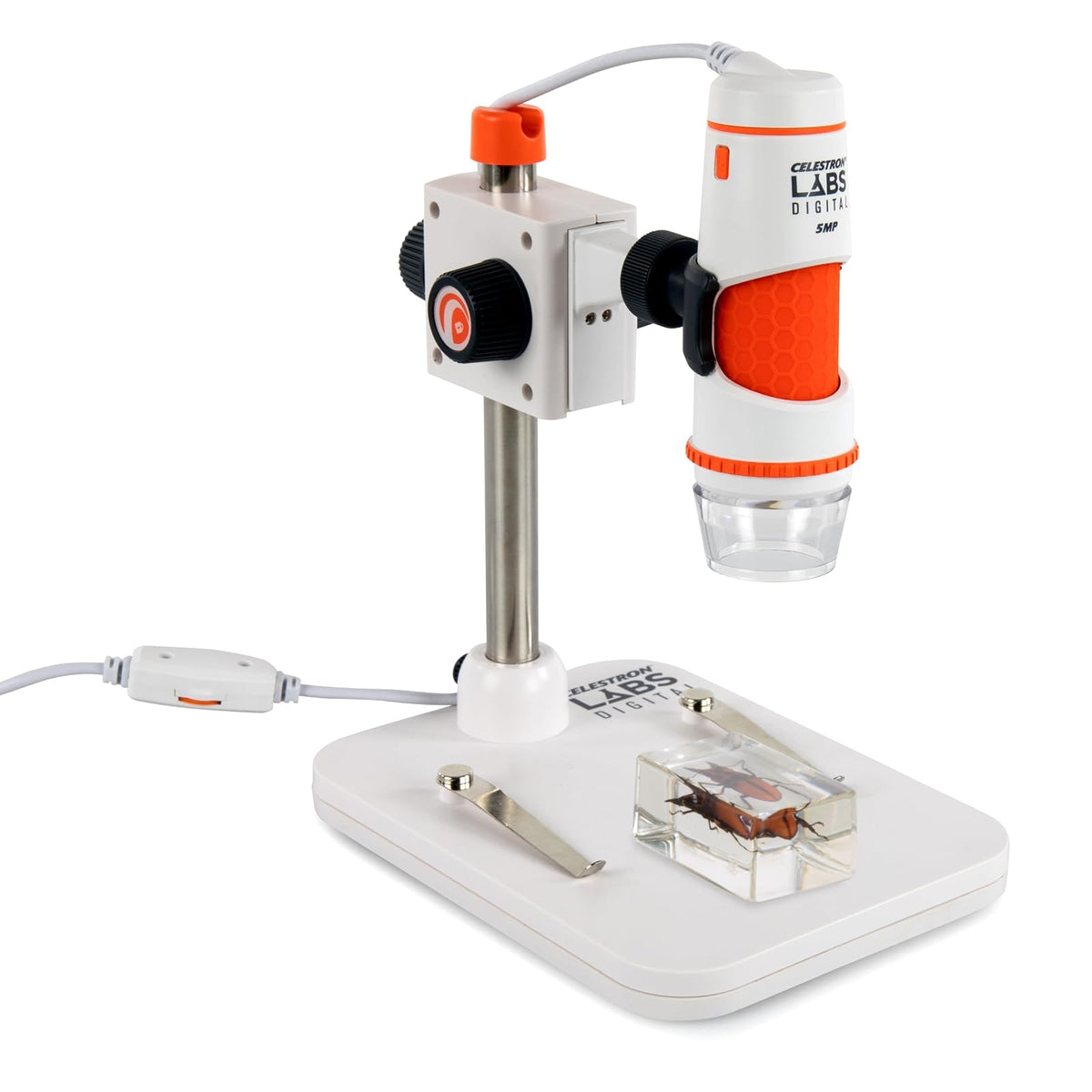 Celestron - Microscopio Digital Pro de 5 MP - Microscopio USB de Mano Compatible con Windows PC y Mac - Aumento 20x-200x - Perfecto para Recoger Sellos, Recoger Monedas
