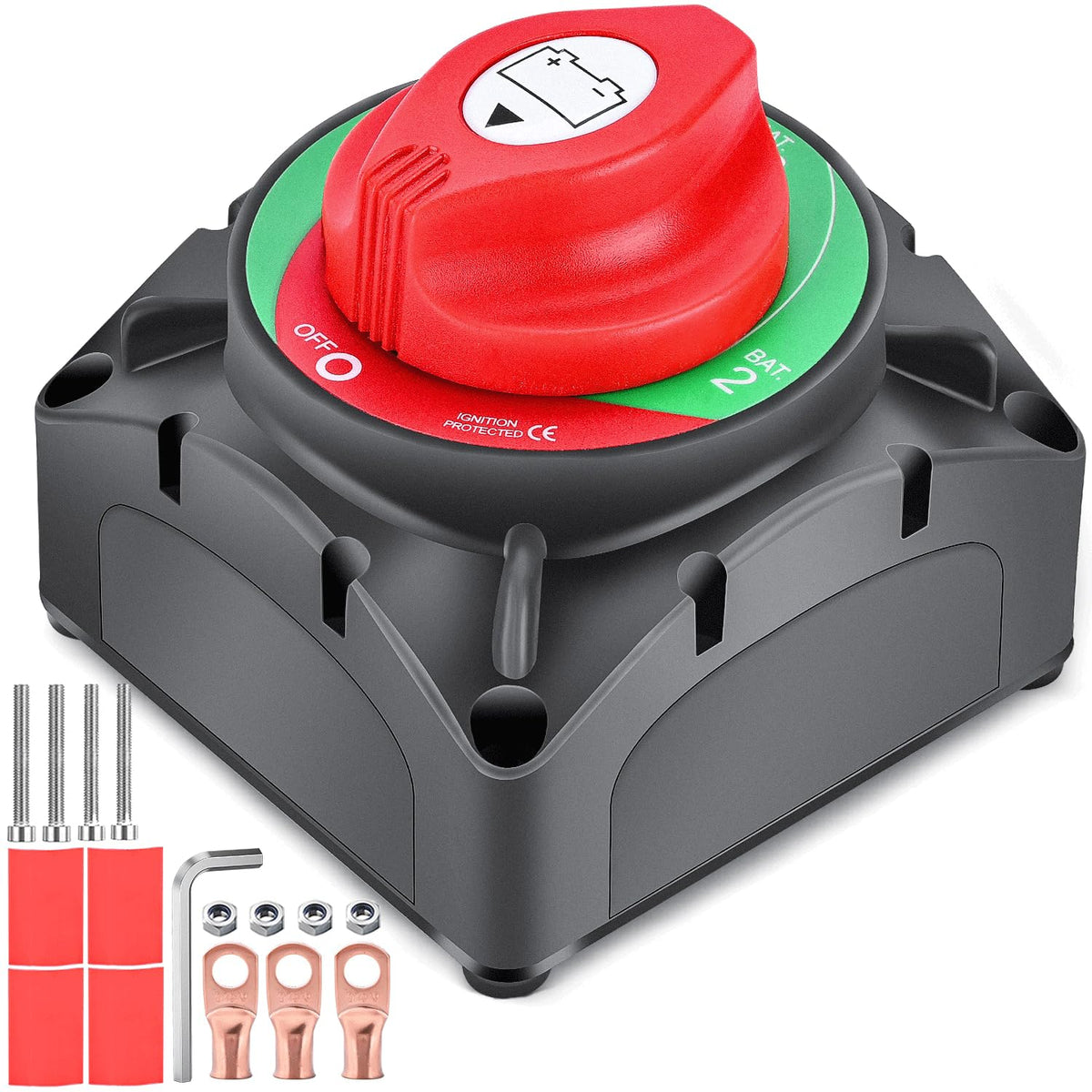 Nilight - Interruptor de batería de 1 a 2 apagados, 12 V, 24 V, 48 V, 600 A, alta corriente, resistente, interruptor maestro de corte de alimentación, aislador de desconexión para camión, vehículo, - 1-2-Interruptor de apagado 600 A