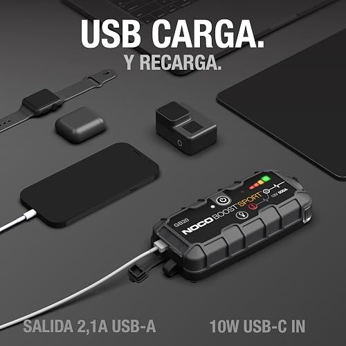 NOCO Boost GB20: Arrancador de batería de Auto 500A – Booster de Litio portátil 12V, Power Bank y Cables para Pasar Corriente – para Motores a Gasolina de hasta 4.0 litros