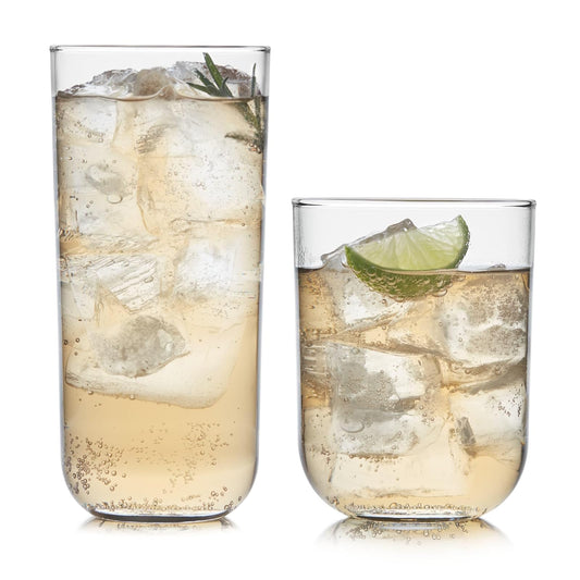 Libbey Juego de 16 vasos de vidrio Polaris Axis altos y Old Fashioned, 518 cm y 444 ml