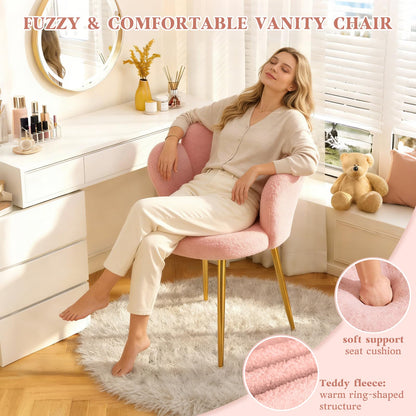 WAYTRIM - Silla de Cambiador Rosa con Respaldo para Maquillaje, Asiento de Cambiador, Silla de computadora para niñas con Patas Doradas adecuadas, Silla de diseño de pétalos de Flores para recámara