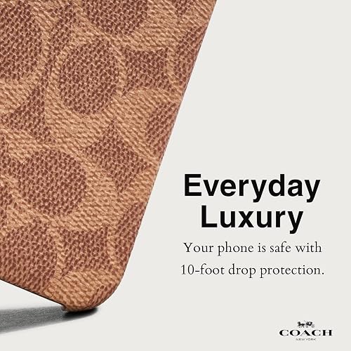 Coach Signature - Funda Delgada de Lona para iPhone 15/14/13, Compatible con Carga inalámbrica, Color café