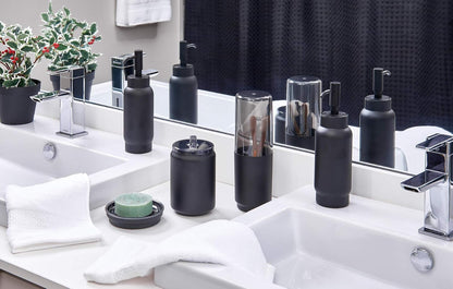 InterDesign Austin Covered Holder, Holds Regular and Electric Toothbrushes, Smoke/Matte Black