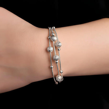 XYPHIELLE Pulsera Mujer Plata 925 - Triple Cadena con Cuentas