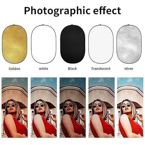GODOX Reflector de luz Plegable de fotografía de 80 x 120 cm, difusor Ovalado 5 en 1 con Bolsa de Transporte, Dorado, Plateado, Negro, Blanco, translúcido para iluminación de Video Estudio al Aire