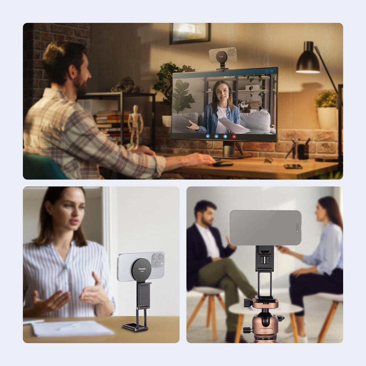NEEWER Soporte de Cámara Continuidad para Monitor Escritorio,Soporte Magnético Triple Plegable Camera Webcam con Base Tipo Arca,Compatible con MagSafe iPhone iMac Escritorio Mac Portátil Samsung,SP08