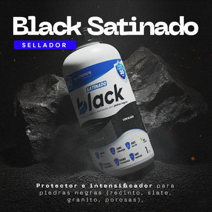 Nanoprotecto 776 SSBLS BLACK SATINADO Protector e intensificador para piedras negras, agregando un tono intenso húmedo. Ideal para recinto, tikul, granito negro flameado y slate. 1 Litro