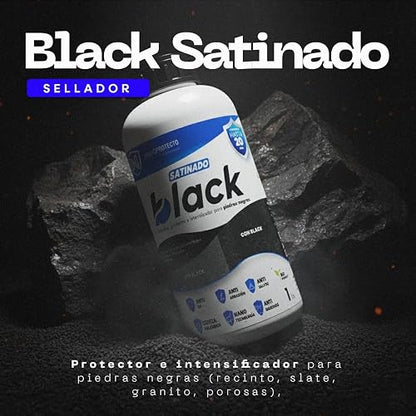 776 SSBLS BLACK SATINADO Protector e intensificador para piedras negras, agregando un tono intenso húmedo. Ideal para recinto, tikul, granito negro flameado y slate. 4 Litros