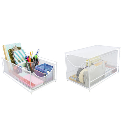Sorbus® Cabinet Organizer Set—Mesh Storage Organizer with Pull Out Drawers—Ideal for Countertop, Cabinet, Pantry, Under the Sink, Desktop and More (White 2 Drawer)