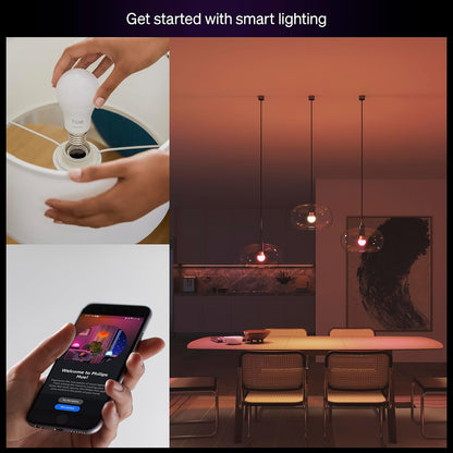 Philips Hue Foco LED inteligente esencial A19, Ambientación blanca y de color, base E26, 8.8W, 2200K-6500K, 800 lúmenes, regulable, funciona con Alexa, Google y Apple Home, paquete de 2