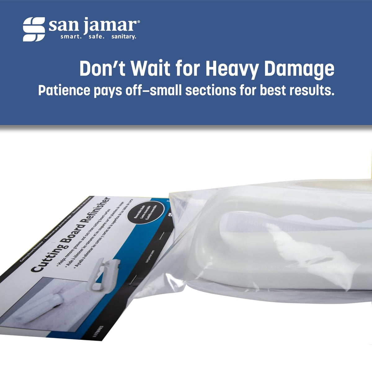 San Jamar - Tabla de cortar con mango ranurado para cocina y restaurantes, plástico, 6.5 x 2.5 pulgadas, color blanco