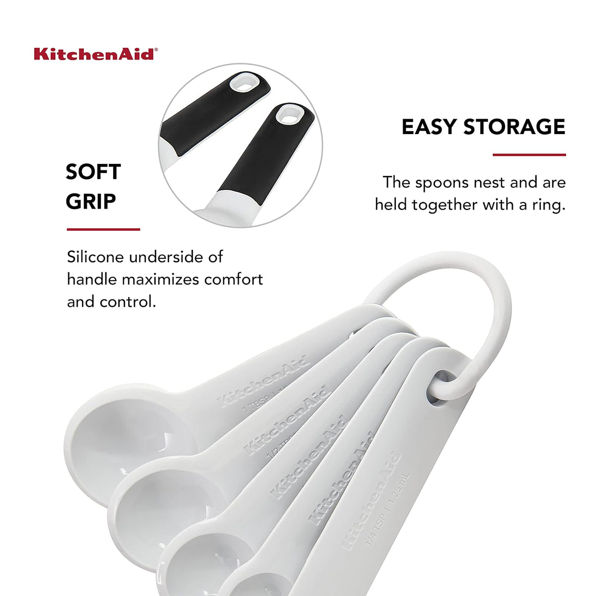 KitchenAid Juego de 5 cucharas medidoras, color blanco