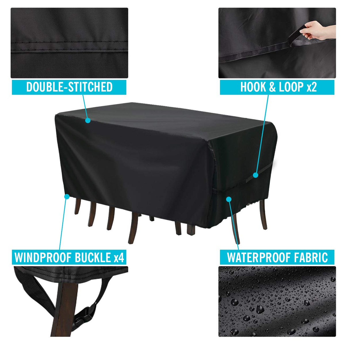 Velway - Funda rectangular para mesa de patio, impermeable, para mesa y sillas al aire última intervensión, 84 pulgadas de largo x 52 pulgadas de ancho x 29 pulgadas de alto, Oxford resistente al