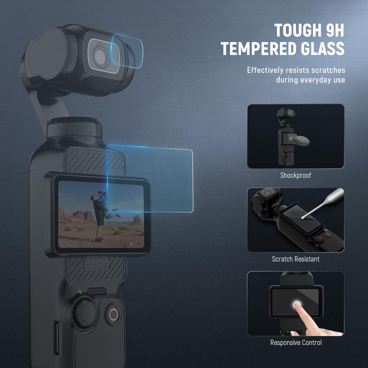 NEEWER Pantalla Protectores Kit (Paquete de 3) Compatible con DJI Osmo Pocket 4 y 3 y Xtra Muse Creator Combo Accesorios, 9H HD Protectora Vidrio Película para Pantalla Táctil & Gimbal Cámara Objetos, CA140