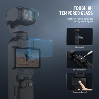 NEEWER Pantalla Protectores Kit (Paquete de 3) Compatible con DJI Osmo Pocket 4 y 3 y Xtra Muse Creator Combo Accesorios, 9H HD Protectora Vidrio Película para Pantalla Táctil & Gimbal Cámara Objetos, CA140