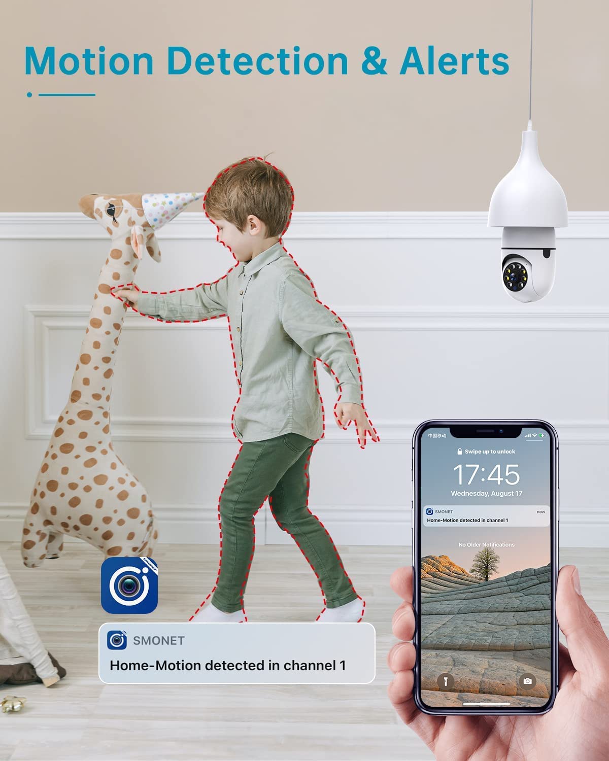 Cámara de vigilancia inalámbrica Full HD de 1080p, modo de color panorámico de 360 grados, compatible con almacenamiento en la nube, audio bidireccional, detección de movimiento inteligente y alarma