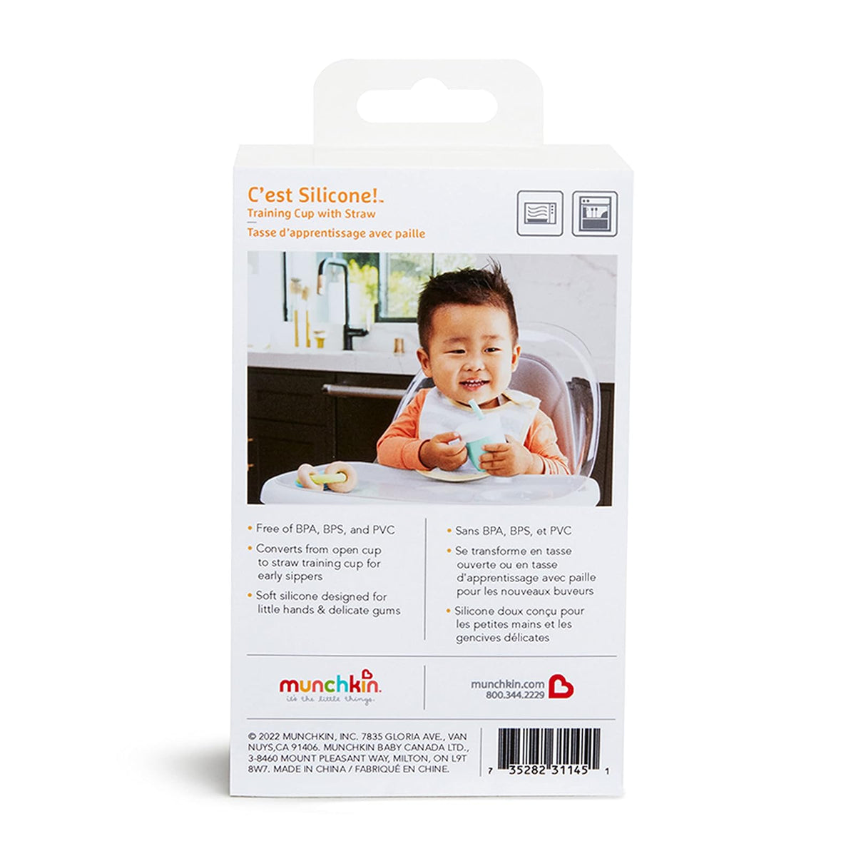 Munchkin C'est Silicona! Taza de entrenamiento abierta con popote para bebés y niños pequeños de 6 meses, 4 onzas, 1 paquete, coral