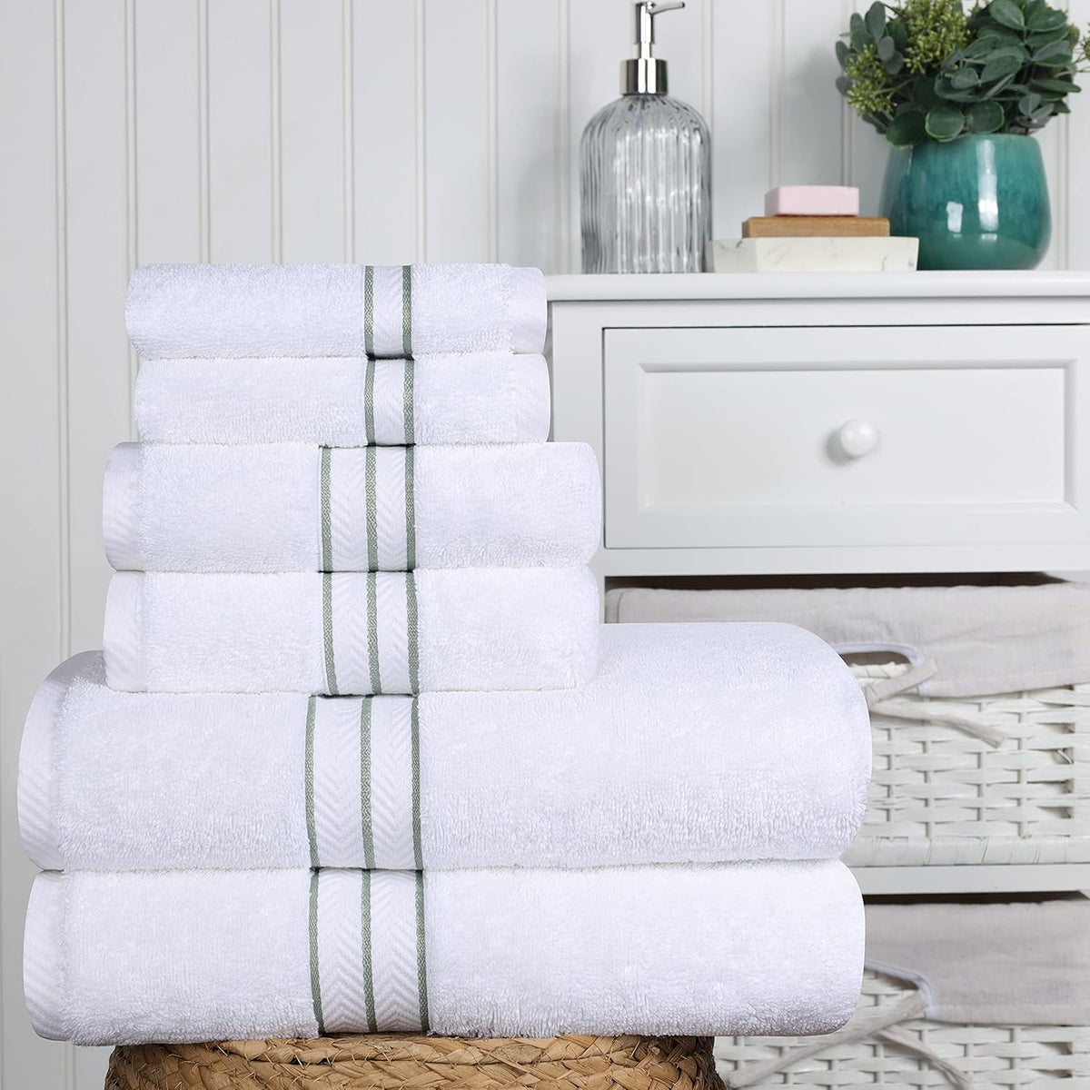 SIMPLI-MAGIC 79507 - Juego de 8 Piezas, 2 baños, 2 Manos, 4 paños de Lavado, 100% algodón Hilado en Anillo, Toallas Altamente absorbentes para baño, Gimnasio, Hotel y SPA, Gris