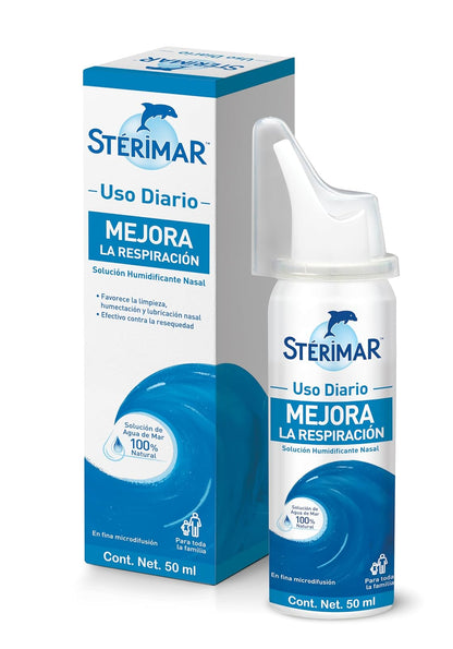Stérimar™ Uso Diario, Descongestionante Nasal 100% Natural con Solución de Agua de Mar para la Higiene y Humectación Nasal de toda la familia, 50 ml