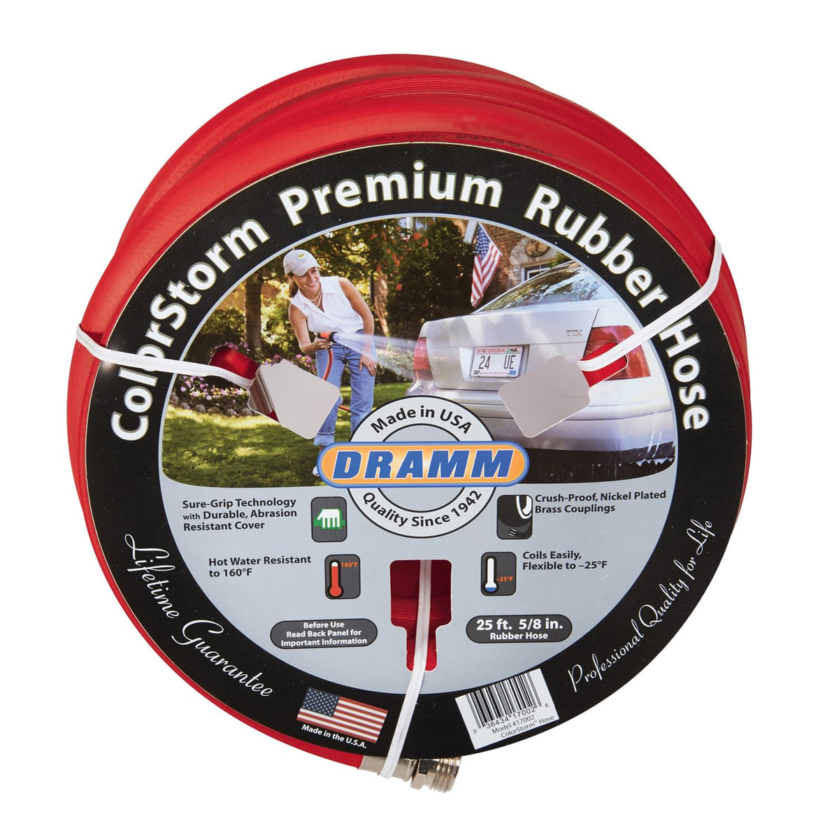 Dramm ColorStorm Manguera de Jardín de Hule Premium, 50 Pies x 5/8 Pulg - Rojo -