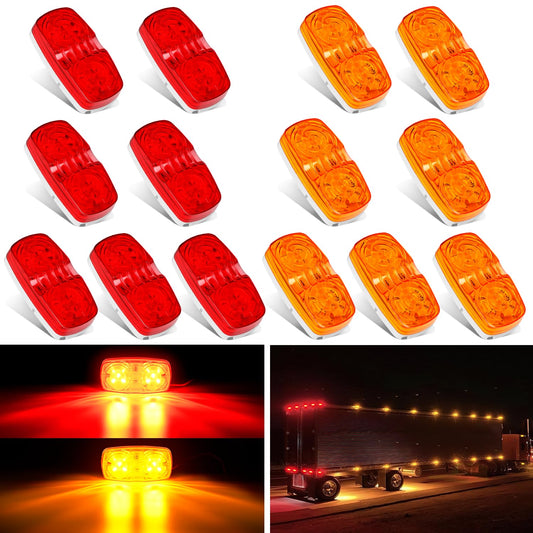 Nilight Double Bullseye Marker Light 14PCS Red Amber 10LED Rectangular Clearance Front Side Rear Indicator Lights Surface Mounted for 12V Truck Camper RV Boat Lorry