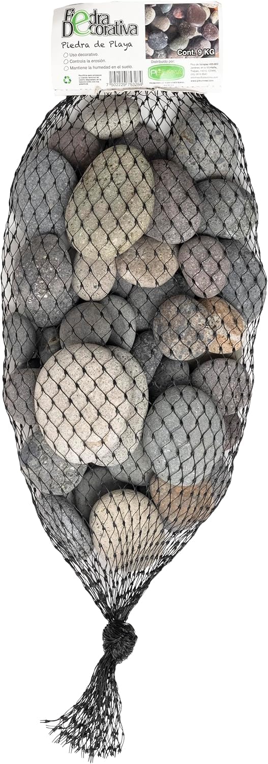 PISUMMA Piedra de Playa Gris 1" a 2" - Presentación 7 kg - Piedra Decorativa Natural para Jardín, Macetas, Peceras y Paisajismo