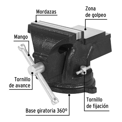 Pretul TB-5P, Tornillos de banco, hierro gris, base giratoria 360°, 5"
