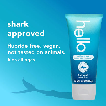 hello- â€œSmiling Shark Fluoruro Libre De Pasta De Dientes Para Niños, Ponche De Frutas Naturales, Tubo De 4.2 Oz
