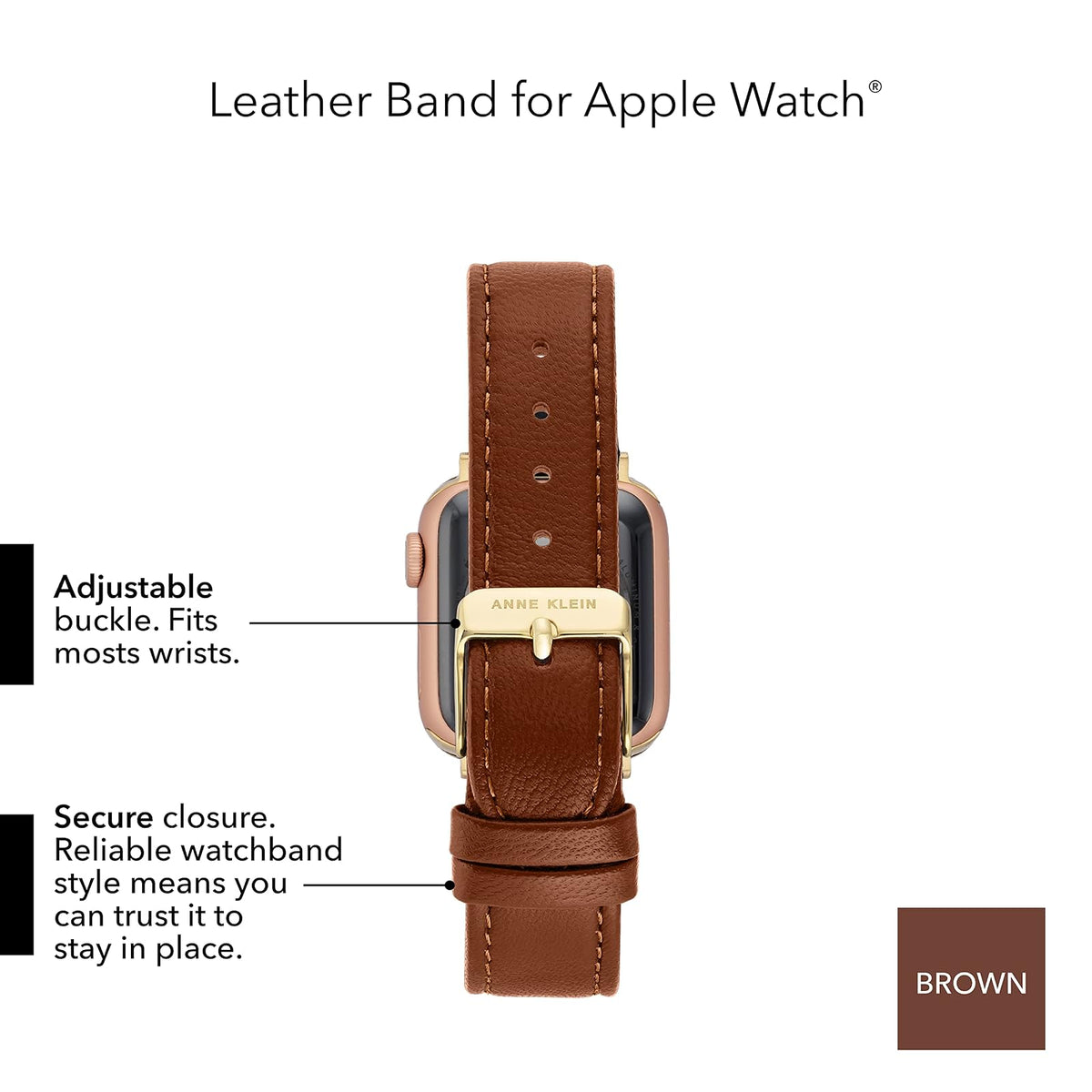 Anne Klein - Correa de piel para Apple Watch segura, ajustable, reemplazo de correa de Apple Watch, se adapta a la mayoría de muñecas