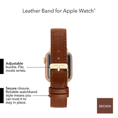 Anne Klein - Correa de piel para Apple Watch segura, ajustable, reemplazo de correa de Apple Watch, se adapta a la mayoría de muñecas