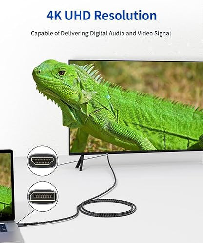 Jsaux Cable Displayport a Hdmi 4K 10 Ft Trenzado Nylon | diseno portatil para uso diario, viajes, oficina y accesorios de gaming