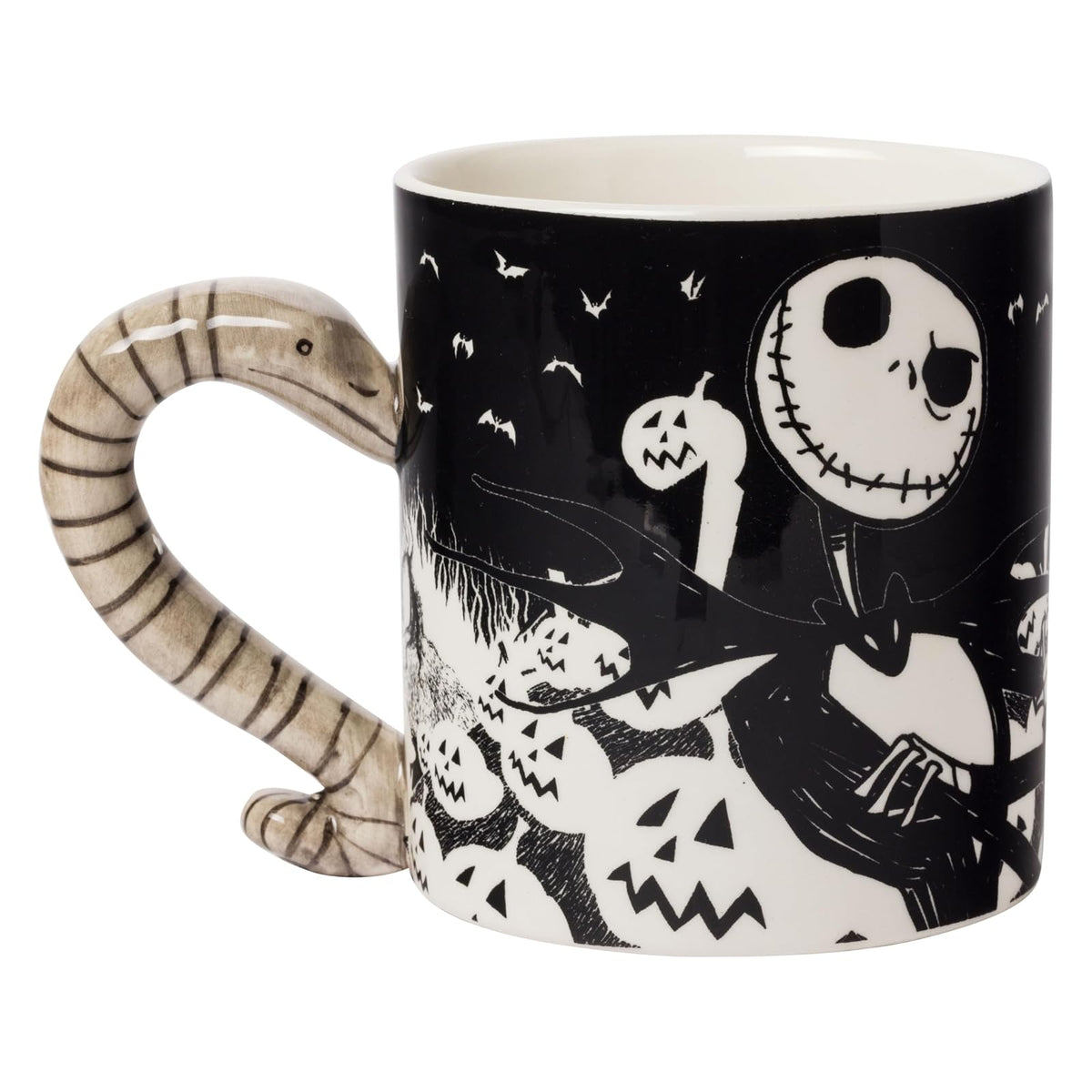 Silver Buffalo Nightmare Before Christmas Moonlight - Taza de cerámica con mango esculpido, 20 onzas, negro y blanco
