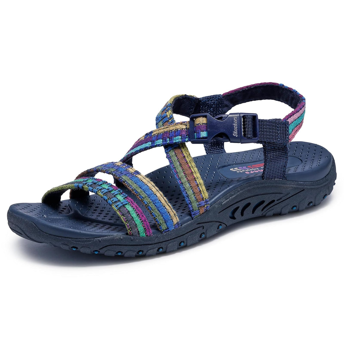 Skechers Reggae - Sew Me - Boho tejido con tiras destalonados Sandalia para Mujer - 28.0 cm - Azul Marino Multi