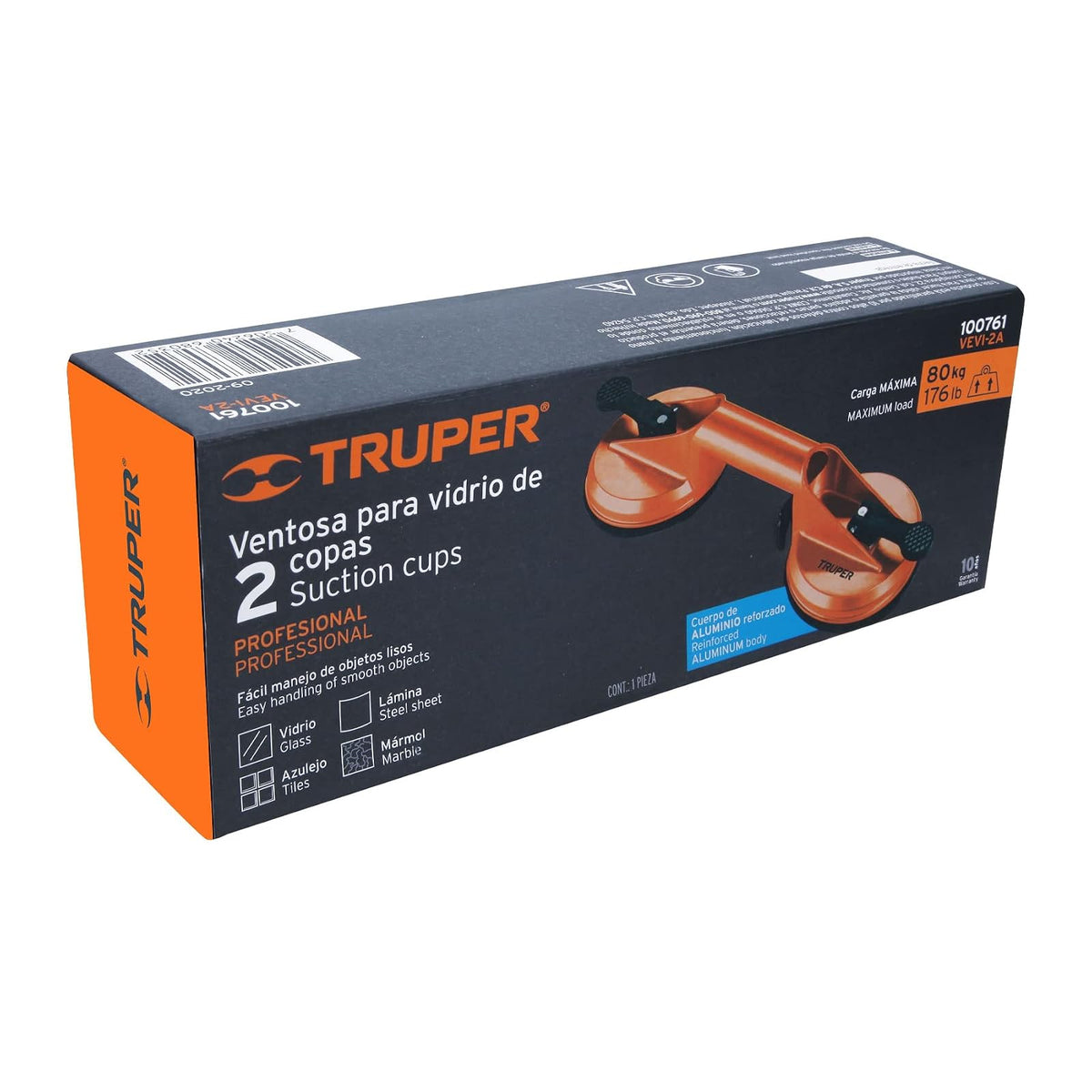Truper VEVI-2A, Ventosa de aluminio para vidrio, 2 copas