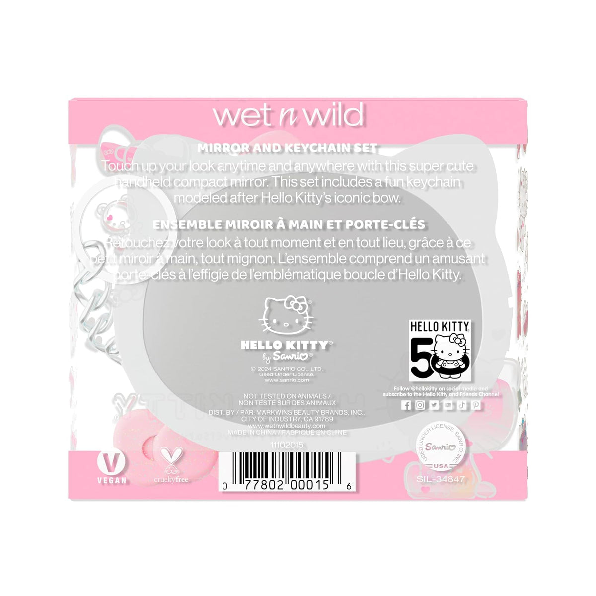 Wet n Wild Hello Kitty - Llavero con Espejo y Lazo Rosa, Mango de Agarre cómodo, versátil y portátil, Libre de crueldad y Vegano