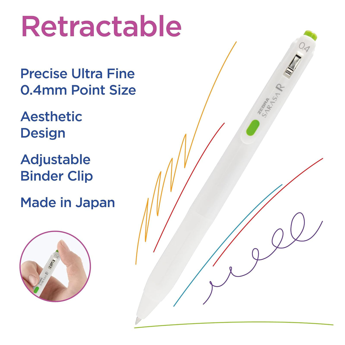 Zebra Pen Sarasa R - Bolígrafo de gel retráctil, punta extrafina de 0,4 mm, suministros escolares y diarios, agarre de goma, clip de carpeta, tinta resistente al agua surtida, paquete de 14 (47714)