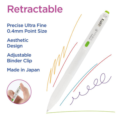 Zebra Pen Sarasa R - Bolígrafo de gel retráctil, punta extrafina de 0,4 mm, suministros escolares y diarios, agarre de goma, clip de carpeta, tinta resistente al agua surtida, paquete de 14 (47714)