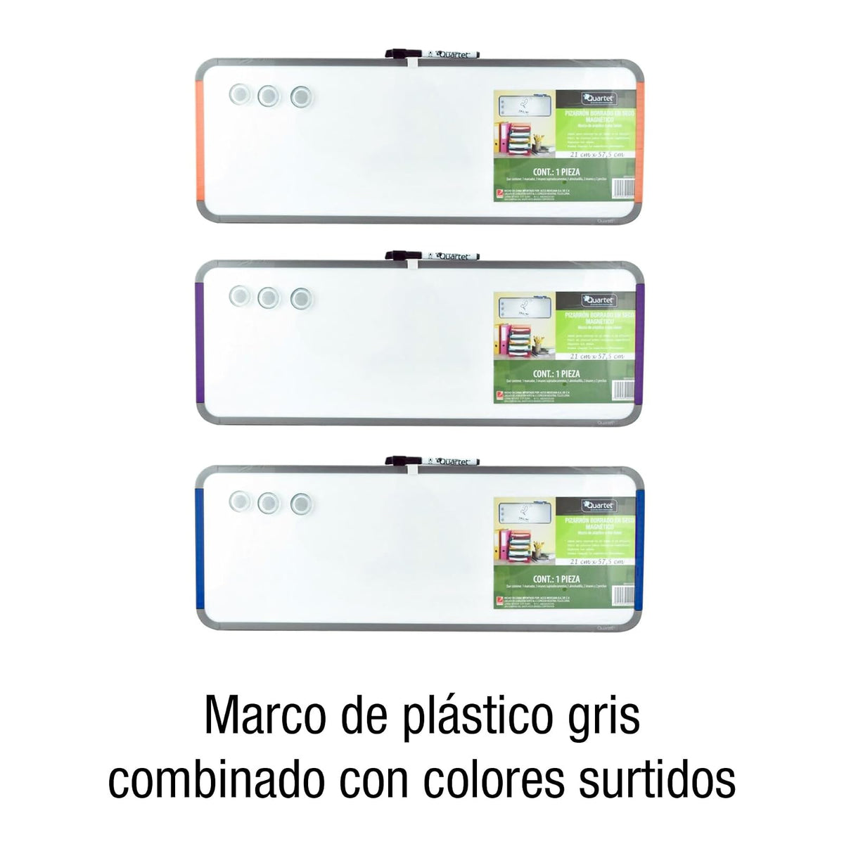 Quartet Pizarrón Magnético Borrado en Seco Marco Plástico 21 x 58 cm MX05342AST