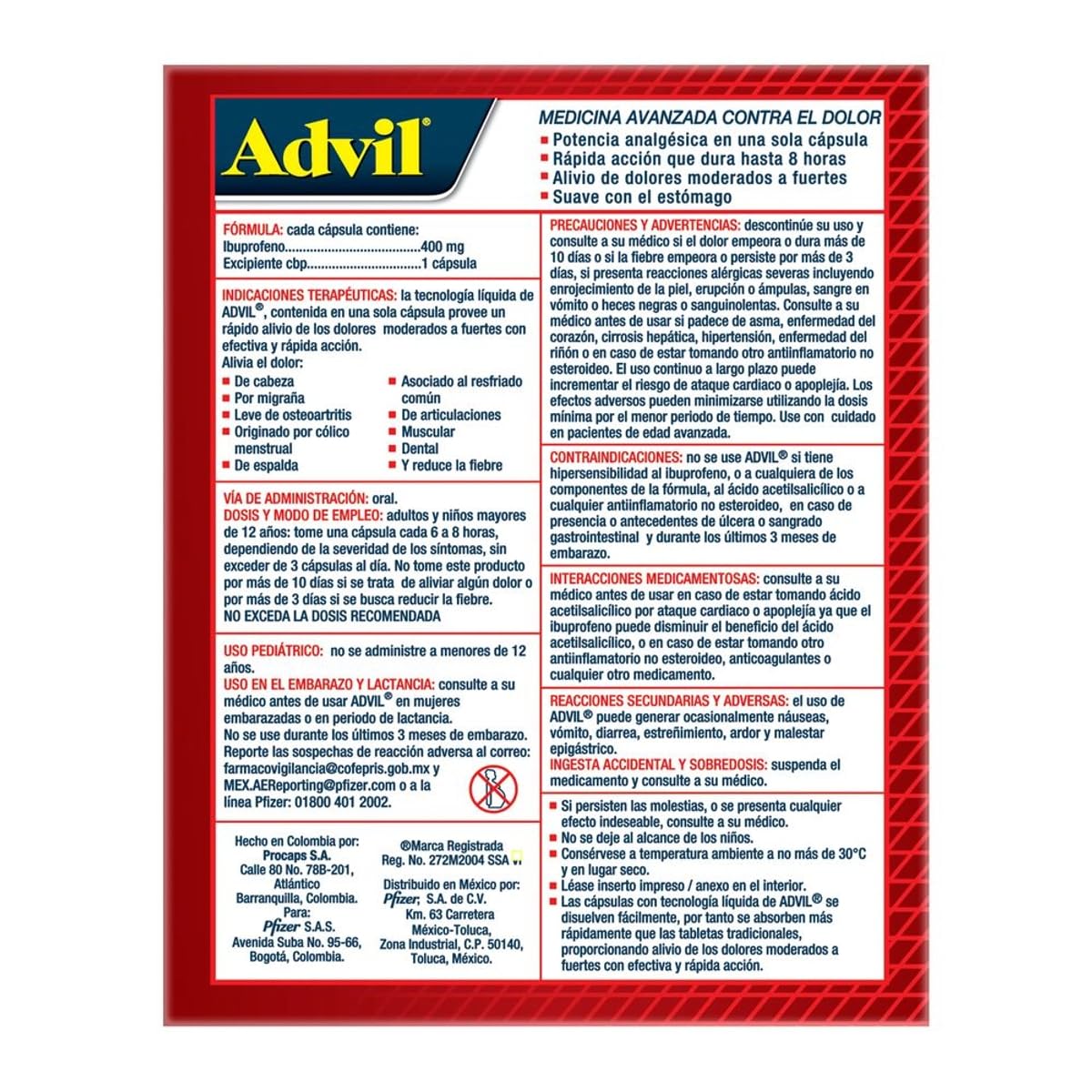 Advil Analgésico 400 mg 20 caps