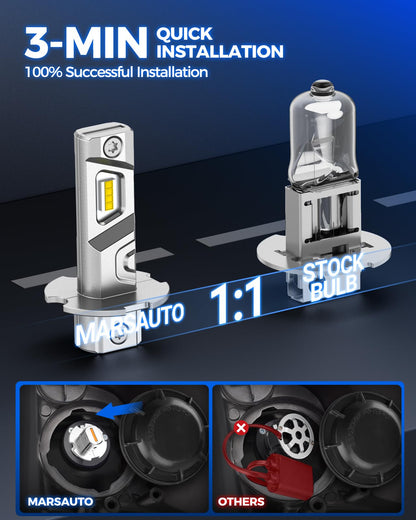 Marsauto Bombilla LED H3 Antiniebla Ámbar 12000 Lm | 50000 horas, luz ámbar 3000K, más brillante, fácil instalación