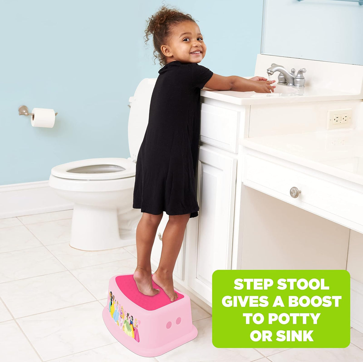 Disney Princess Loving Life - Taburete para niños, Entrenamiento para IR al baño, Antideslizante, baño, Cocina, Ligero