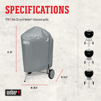 Weber - 7176 Funda para parrilla de carbón de 22 pulgadas | Cubierta para barbacoa de carbón de 47 cm, material impermeable con correas de fijación, color gris, 58,5 x 72,5 x 91 cm