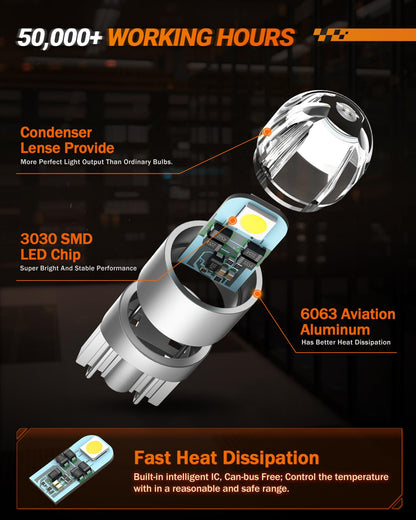 SEALIGHT 194 Bombillas LED 6000K Blanco T10 W5W 3030 Chips Luz Cúpula Mapa Placa Pack 10