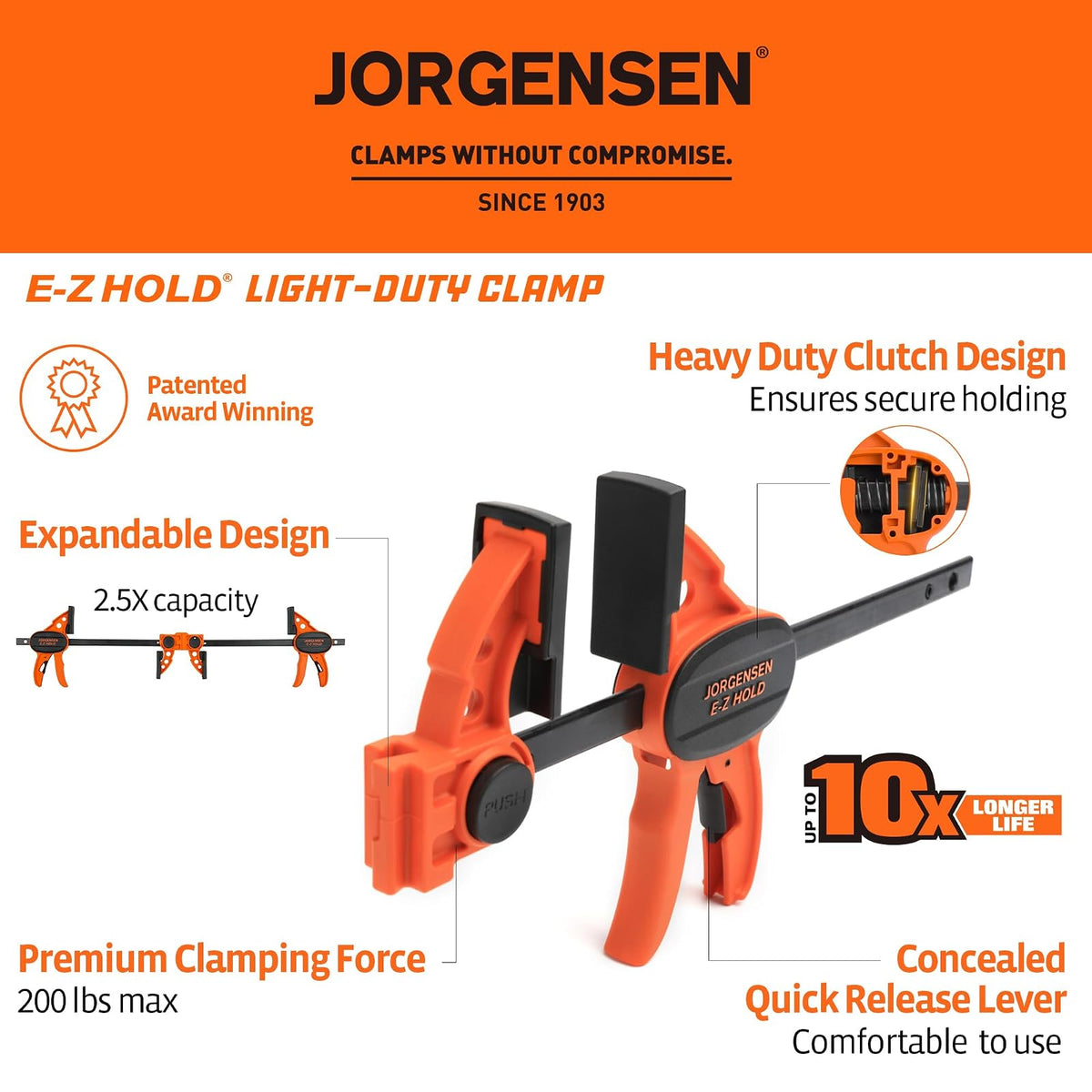 Jorgensen 99216A juego de abrazaderas de barra de 6 pulgadas, 4 unidades, con una sola mano, sujeción E-Z