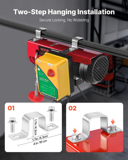 VEVOR - Polipasto eléctrico de 1200 libras con control remoto inalámbrico, polipasto eléctrico de 110 V con control remoto, altura de elevación de 40 pies/20 pies y motor de cobre puro, para fábrica