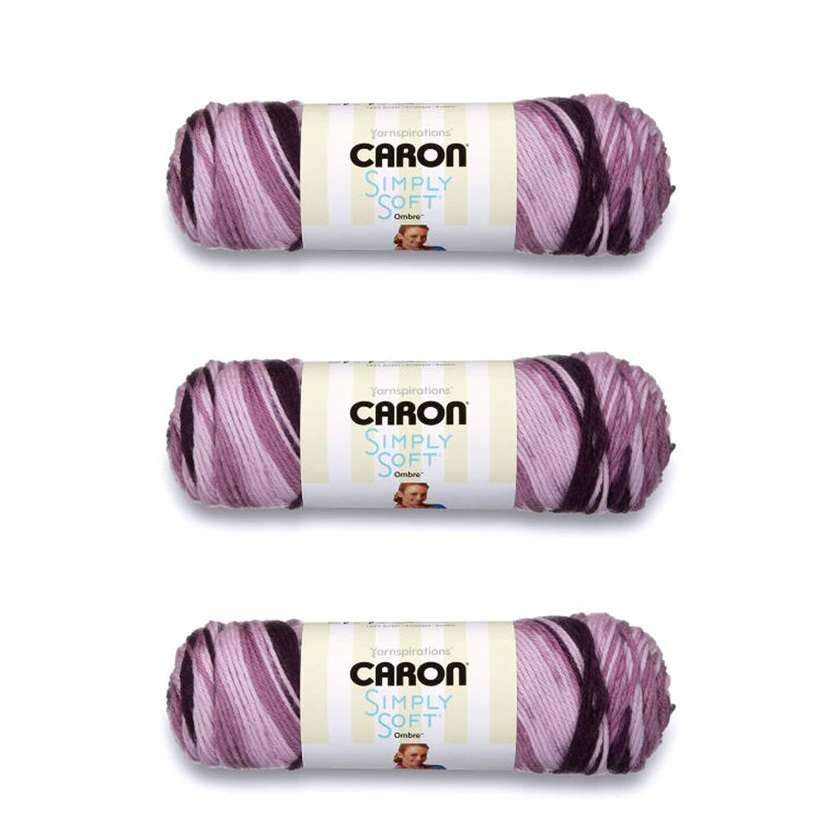 Caron Simply Soft Estambre Acrílico Diseños Especiales, Paquete de 3 x 141 g - Uva Morado Ombre